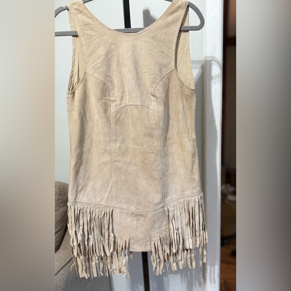 One Teaspoon Beige Suede Fringe Mini Dress